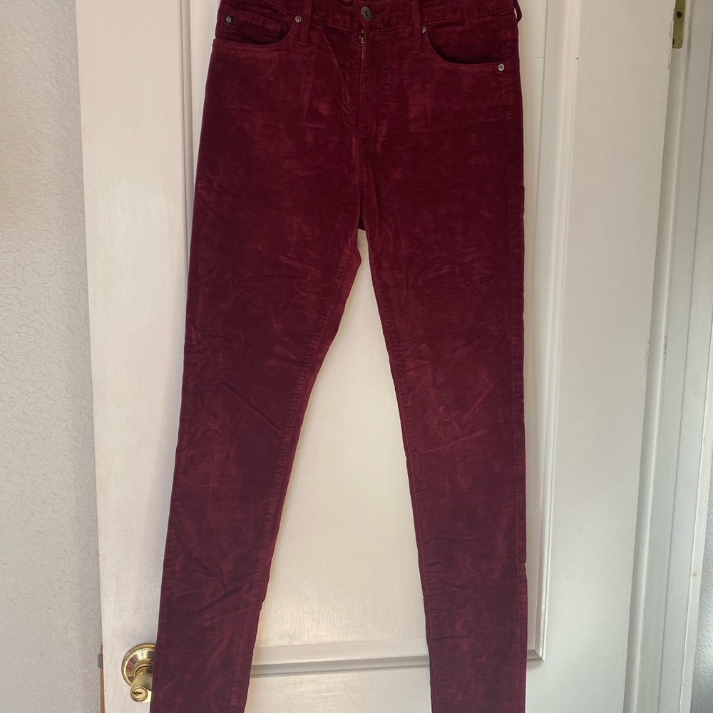 AG Adriano Goldschmied Deep Red Velvet Skinny Pants